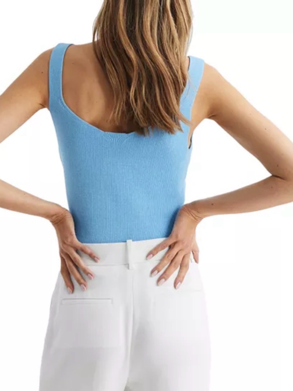 Reiss Light Blue Ribbed V-Notch Tank Top - Picture 3 of 4